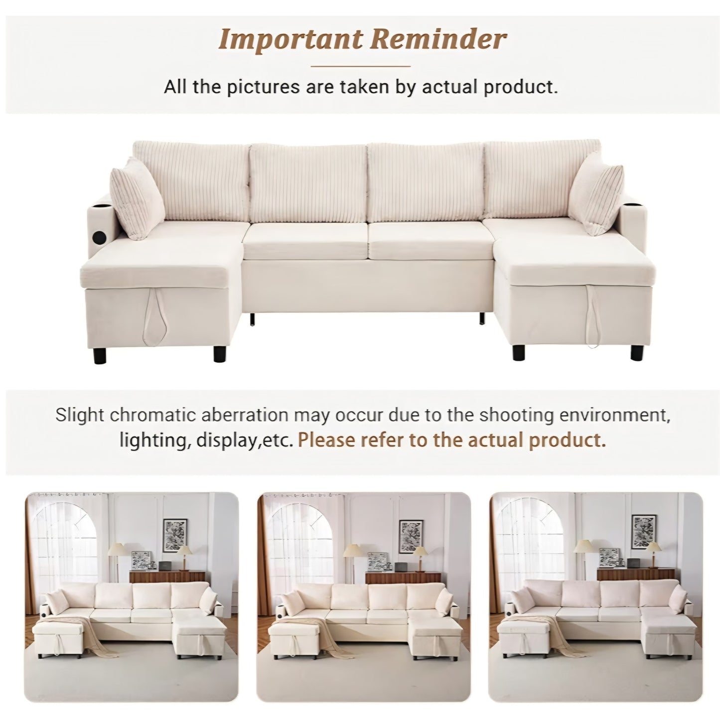 Sectional Sleeper Sofa with Double Storage Chaise, Pull Out Sofa Bed Couch with USB Ports