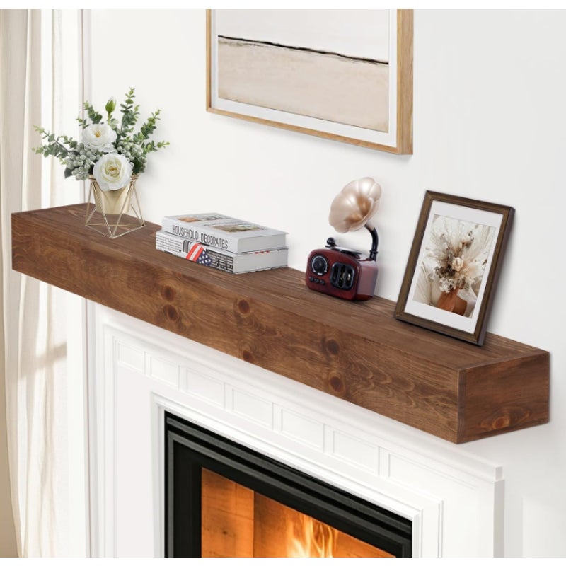 60'' Fireplace Mantel, 5'' Pine Wood Floating Shelf, DarkWalnut Handcrafted Mantel Shelves, 60x8x5"