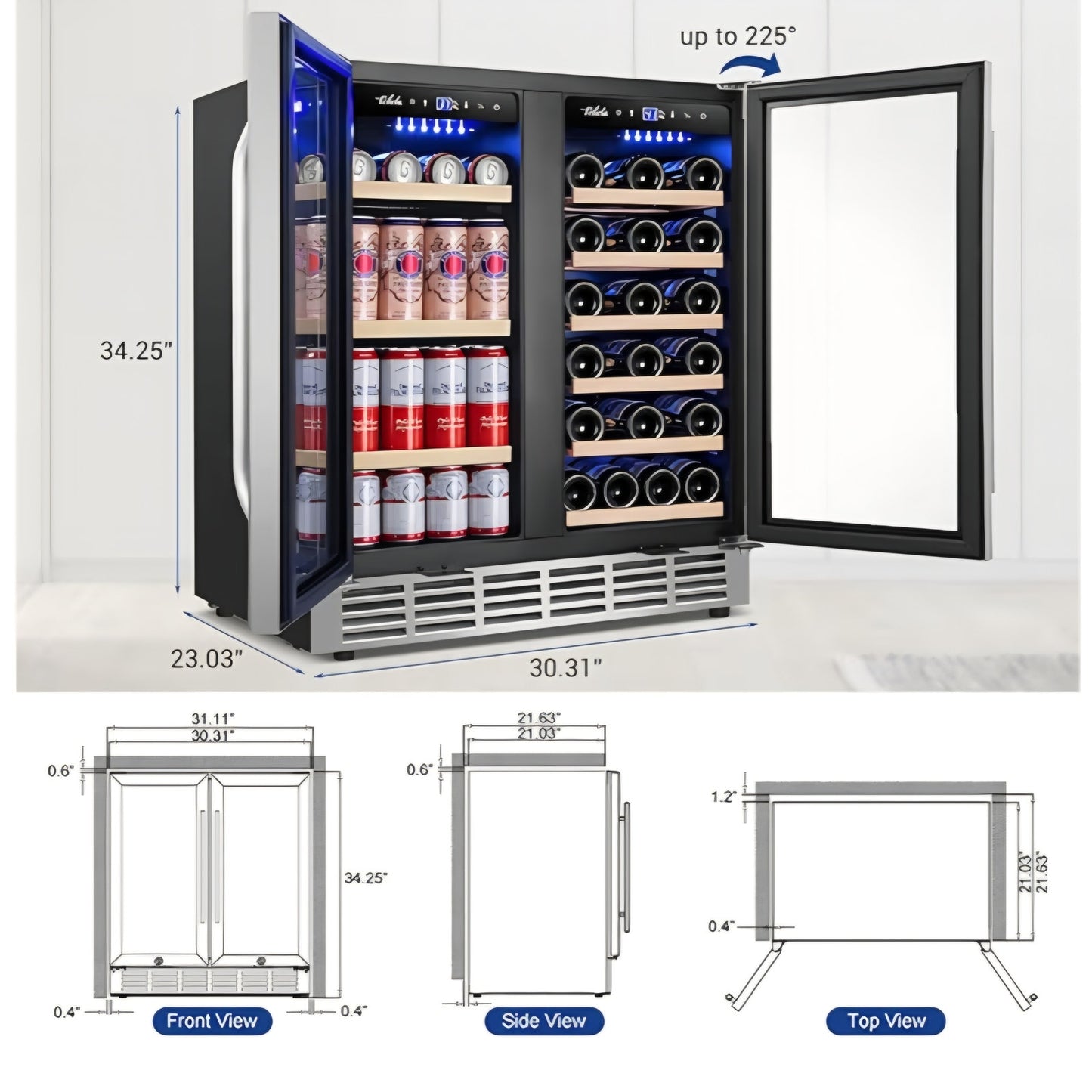 Wine and Beverage Refrigerator 30 Inch, Upgrade Dual Zone Wine Cooler, 30'' Wine beverage Fridge