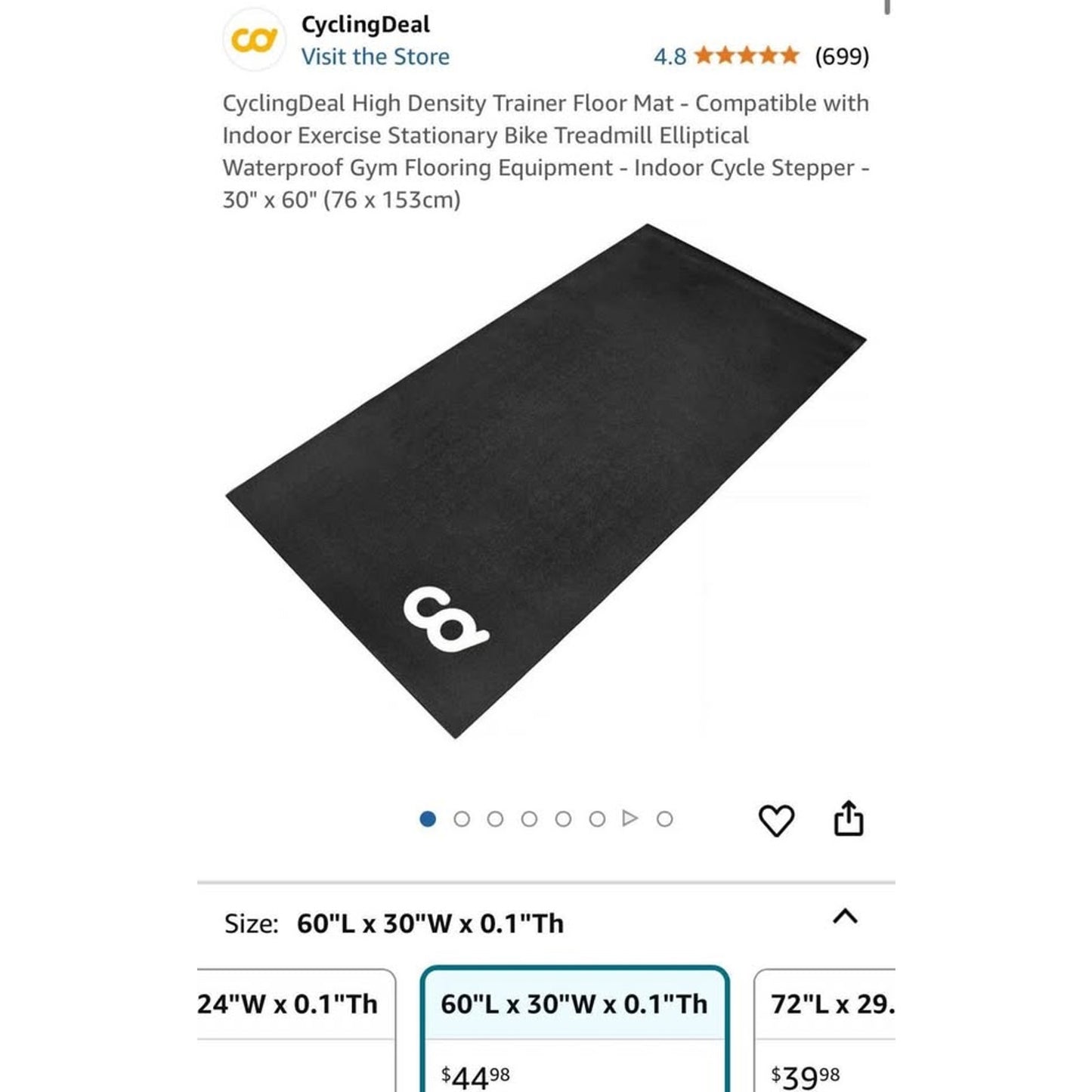 CyclingDeal High Density Trainer Floor Mat - Compatible with Indoor Exercise Stationary Bike Treadmi