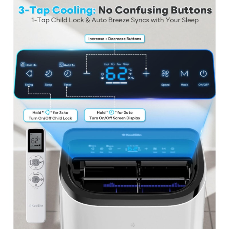 12,000 BTU Portable Air Conditioner Cools Up to 550 Sq.Ft, Auto-Evaporation Low Noise Portable AC