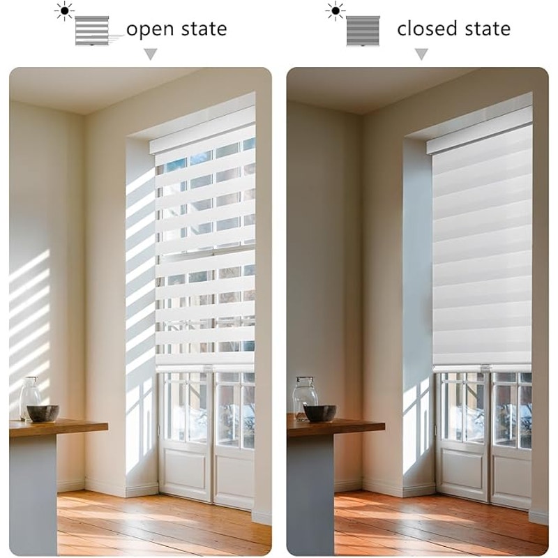 AOSKY Cordless Zebra Blinds for Windows Pull Down, 71" W X 72" H, White, Free-Stop Door Shades.