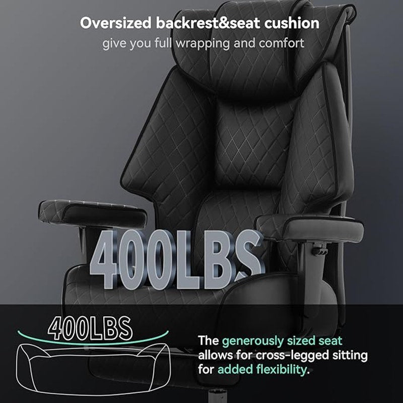 Big and Tall Office Chair with Footrest,PU Leather High Back Executive Office Chair 400lb(All Black