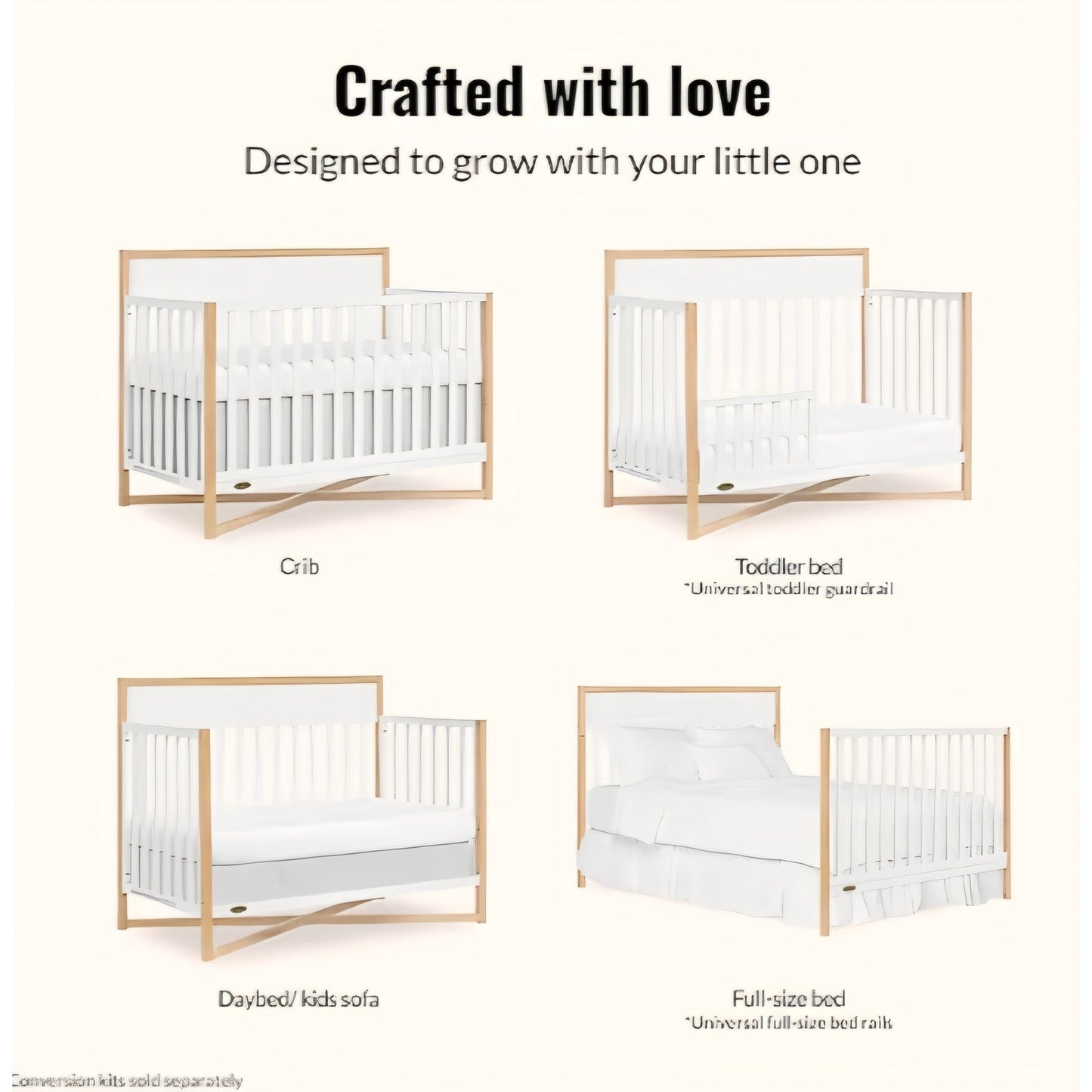 Convertible Full-Size Baby Crib in Vintage White Oak, GreenGuard Gold & BSA