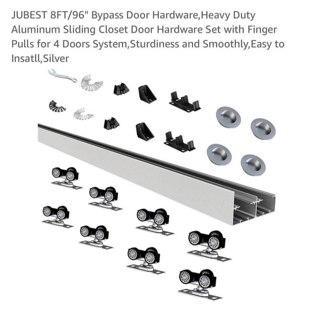 JUBEST 8FT/96" Bypass Door Hardware,Heavy Duty Aluminum Sliding Closet Door Hardware Set