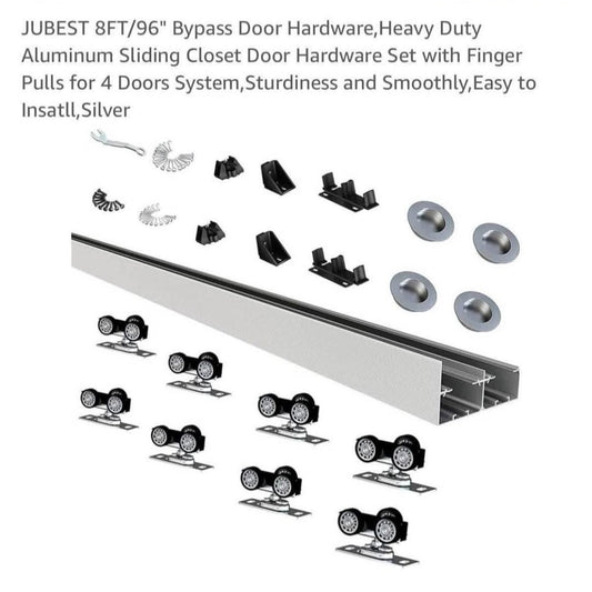 JUBEST 8FT/96" Bypass Door Hardware,Heavy Duty Aluminum Sliding Closet Door Hardware Set