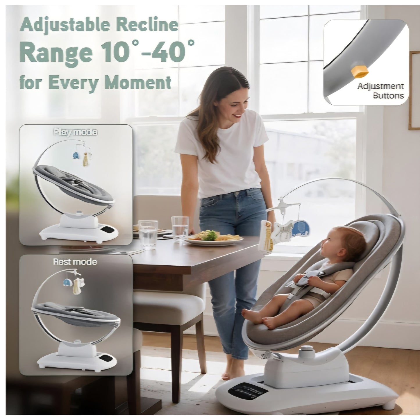 Luxury Electric Baby Swing Rocker for Infants, 5 Soothing Motions & Speeds, 3-Position Recline
