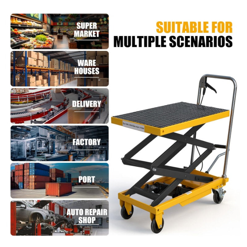 Hydraulic Lift Table Cart, 440lbs Capacity 49.6'' Max Lift, Double Scissor Lift Table w/4 Wheels