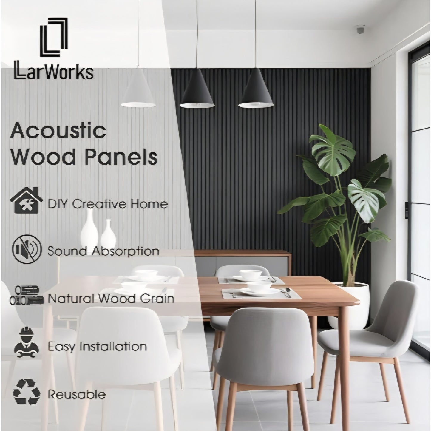 Wood Slat Wall Panels 2 Pack 106" x 23.6", Acoustic Wooden Panel for Wall,
