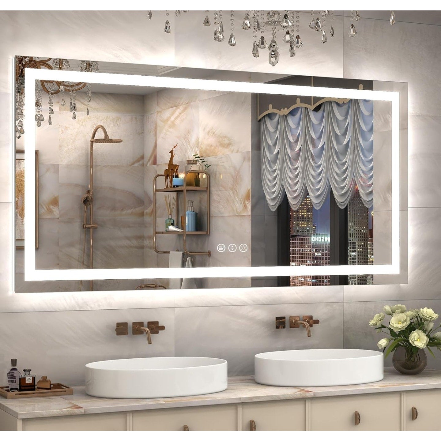 60x30 Lighted Bathroom Mirror for Wall, LED Illuminated Vanity Mirror with Lights, Dimmable, Anti