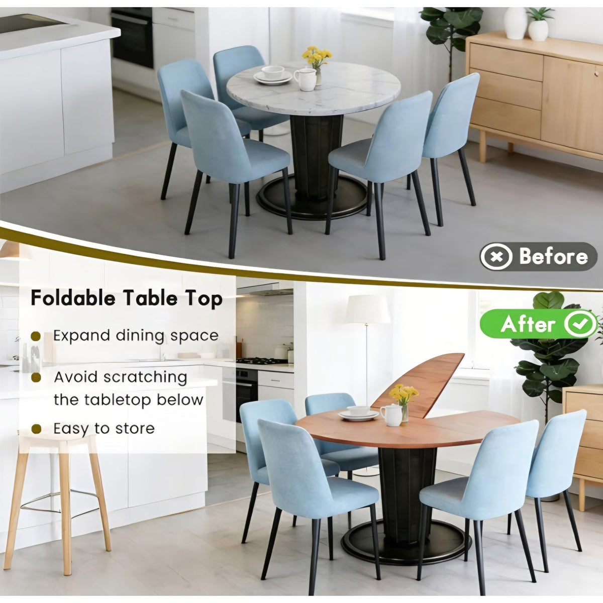 Round Folding Table Top Extender 48/55/59/63/71/79" Solid Wood Table Extension For Dining Table