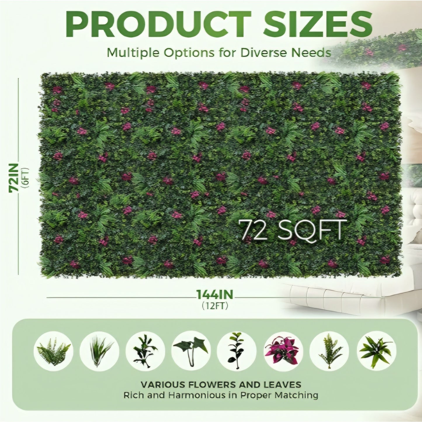 Artificial Hedge Panels Greenery Wall: 72''x144'' UV-Anti Grass Wall Backdrop Privacy Fence Screen