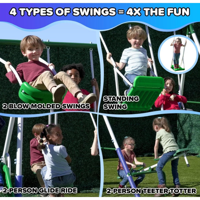 Sportspower Park Ridge Metal Swing Set for Ages 3-8, 2 Swings, Standing Swing, Roman Glider