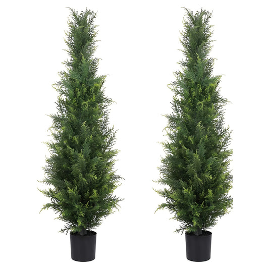 Artificial Cedar Topiary Trees 4FT Potted Fake Cypress Trees Faux Evergreen Plants for Home Porch