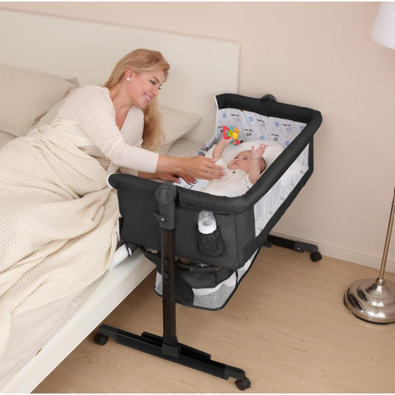 Baby Cradle, Freestanding Bedside Bassinet, 3-in-1 Convertible Bassinet with 360° Swivel Wheels