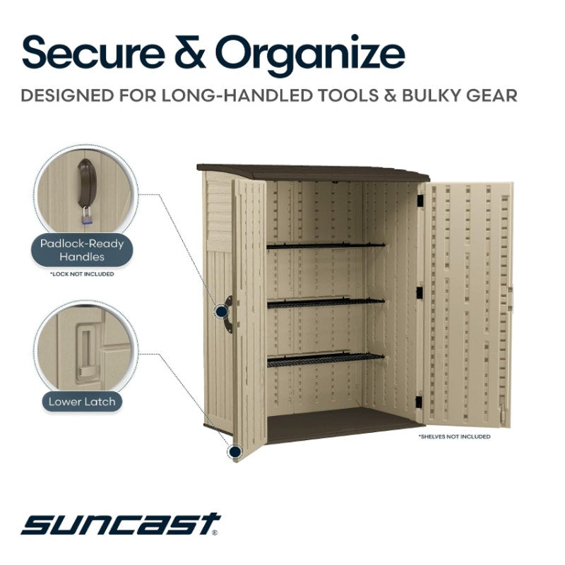 Suncast Outdoor Storage Shed, Water Resistant Resin Vertical Outdoor Storage Cabinet for Patio