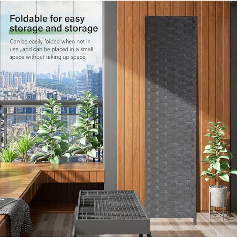 FDW Room Divider Wood Screen Mesh Woven Design Folding Portable Partition