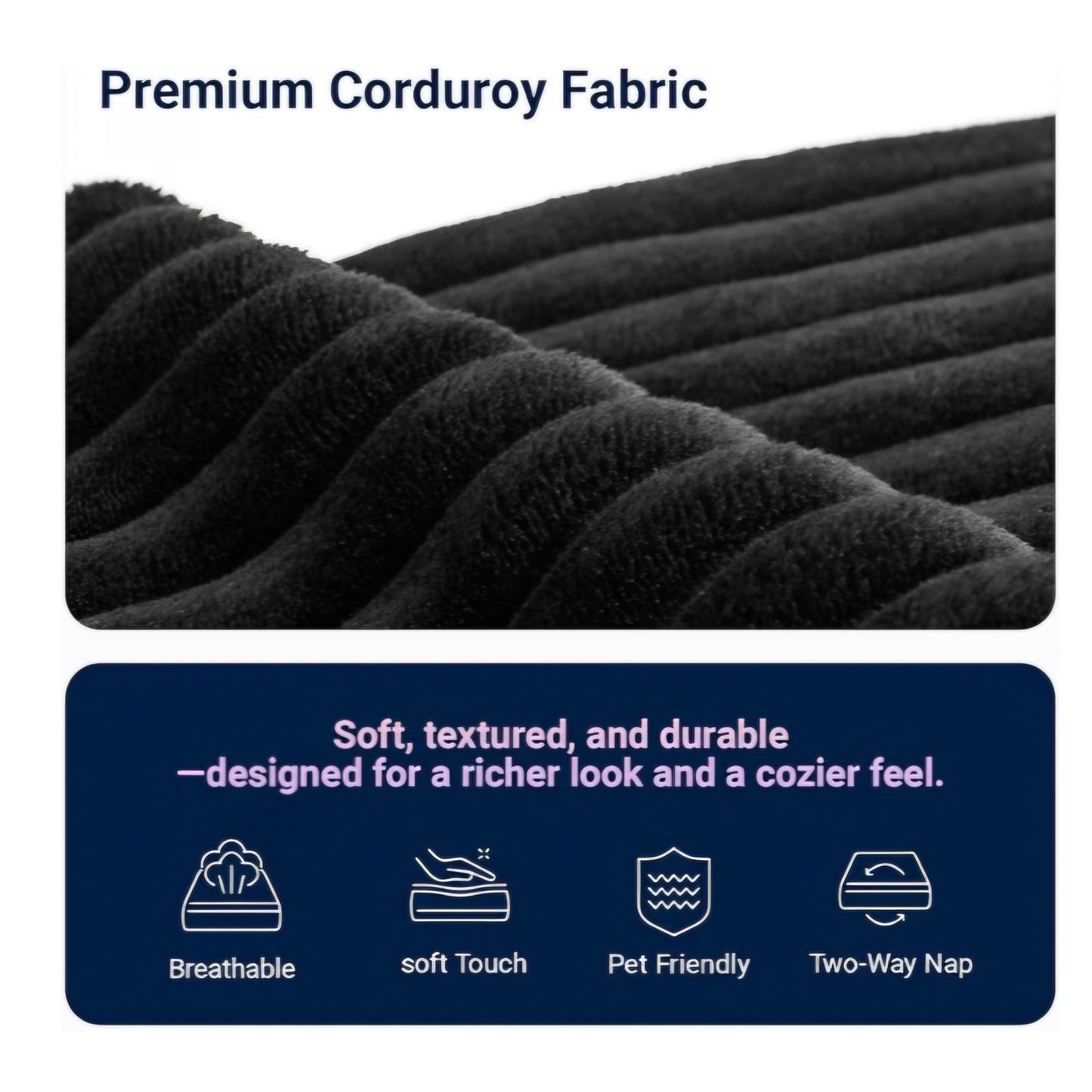 35.4” Right-Arm Facing Modular Sofa Seat, Individually Wrapped Coil Support & Corduroy Fabric