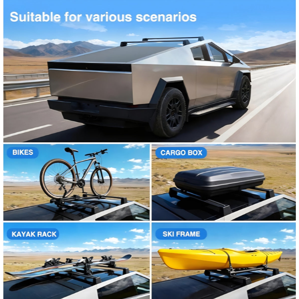 Aluminum Alloy Roof Rack Cross Bars Compatible with Tesla Cybertruck 2024-2026
