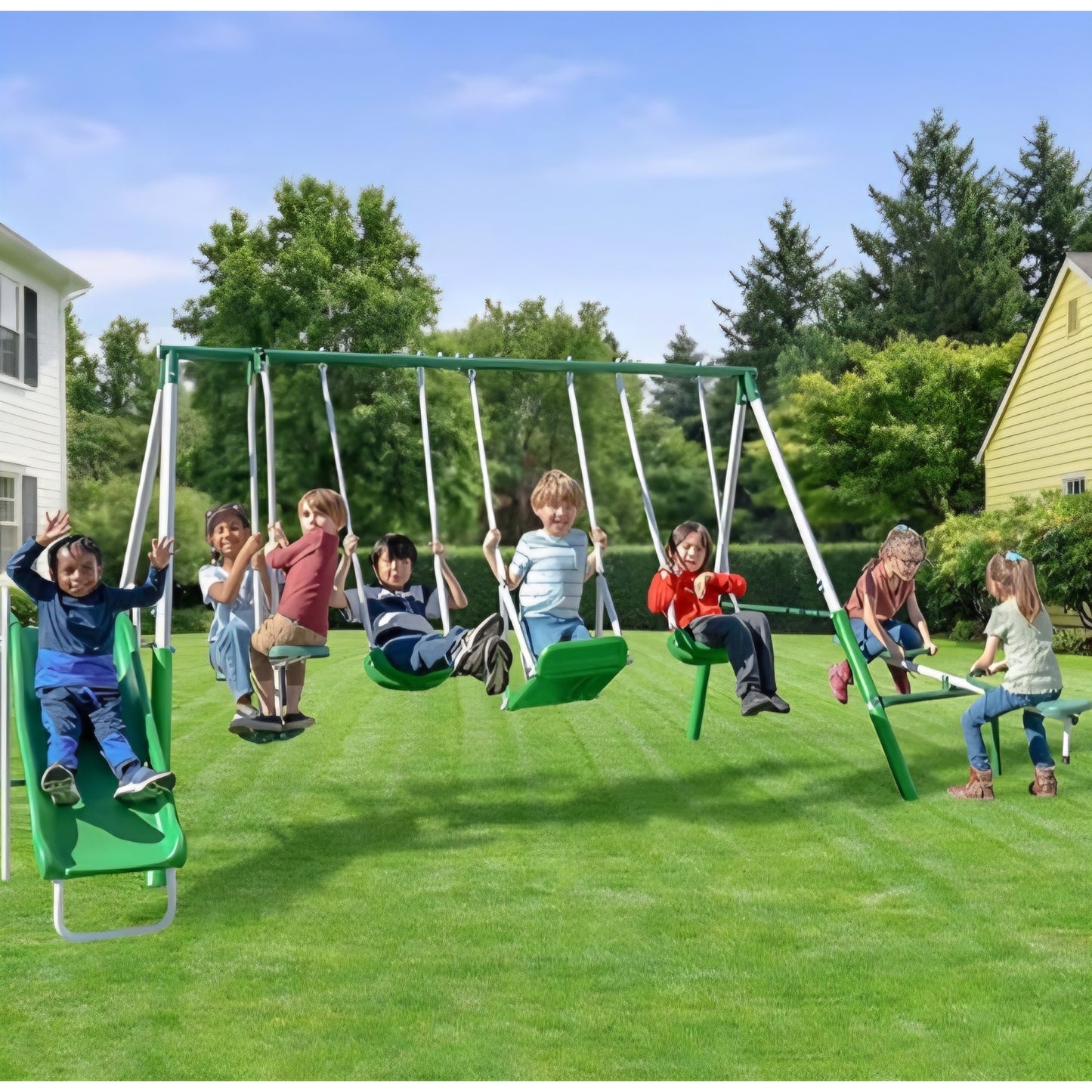 Sportspower Park Ridge Metal Swing Set for Ages 3-8, 2 Swings, Standing Swing, Roman Glider