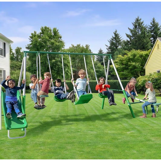 Sportspower Park Ridge Metal Swing Set for Ages 3-8, 2 Swings, Standing Swing, Roman Glider