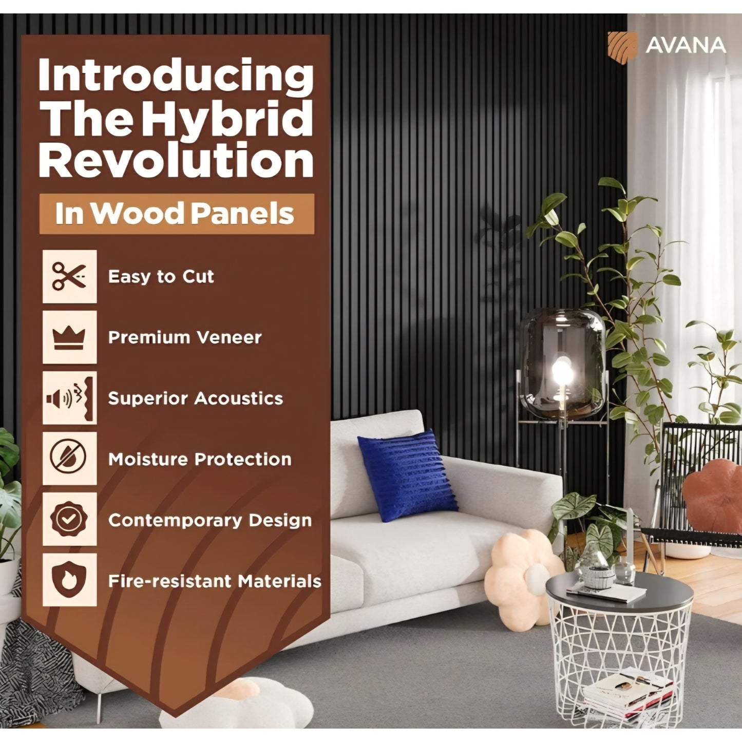 Avana Acoustic Wood Wall Panels – 94.4 x 12.6 Inch Black Oak Acoustic Panels 4 PCs – Wall Panels