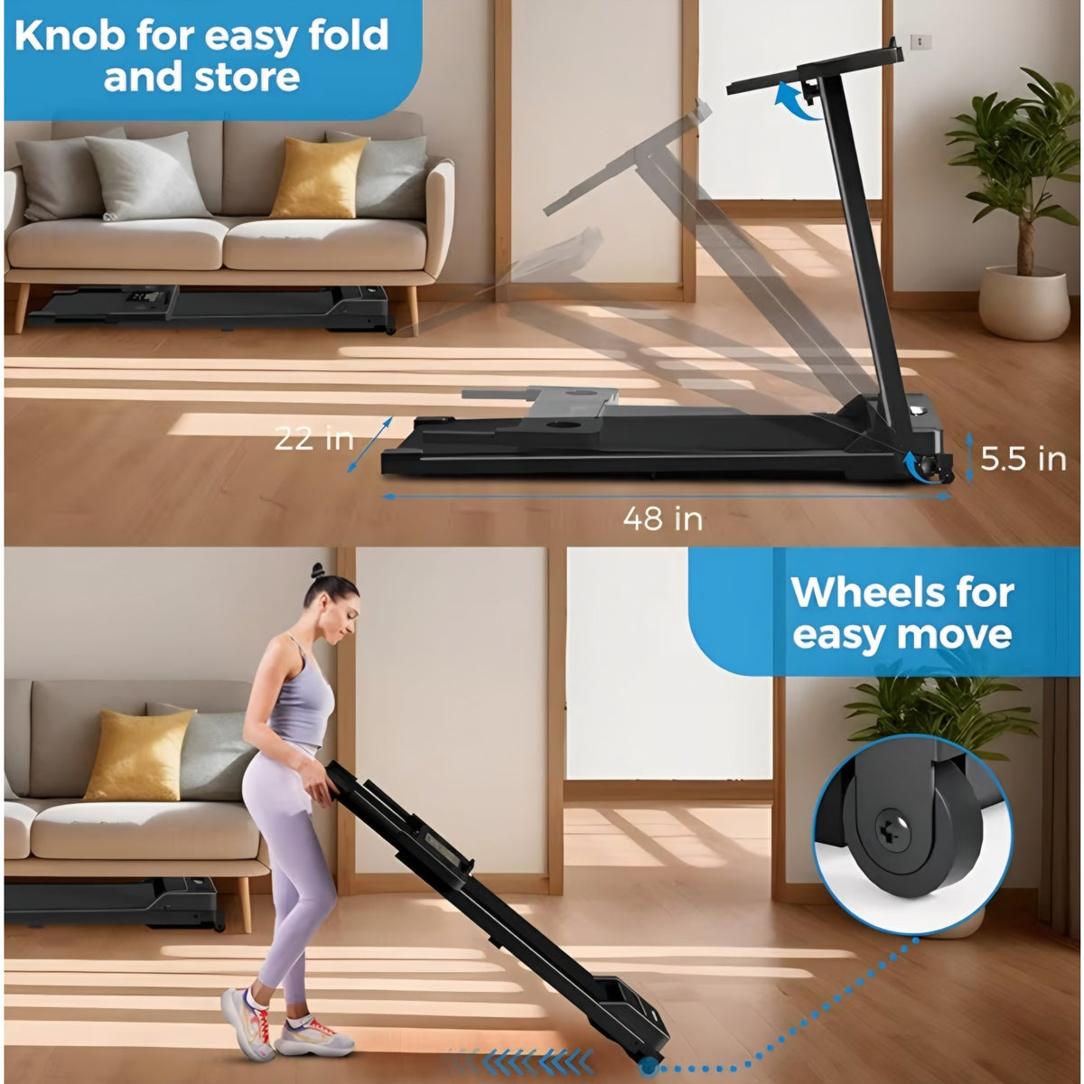 AoraPulse Portable Foldable for Home, Small Folding Treadmill for Home Office with 300 LBS Capacity