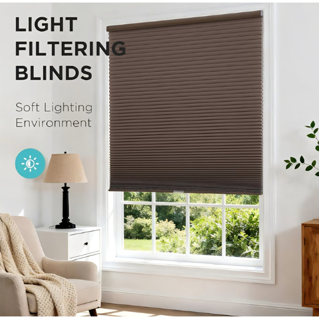 Joydeco No Drill Linen Cellular Blinds for Indoor Windows, (Linen Coffee, 72" W x 72" H)