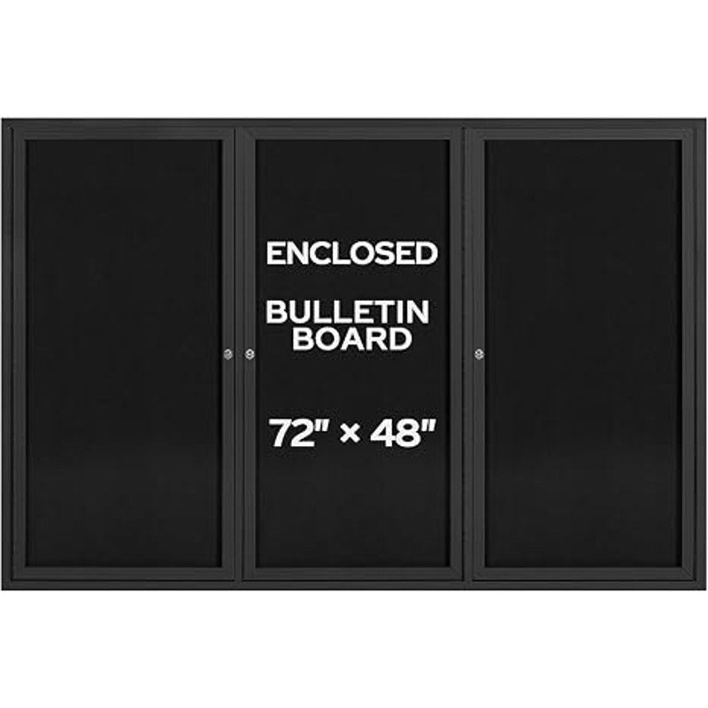 INNOVART Enclosed Bulletin Board 72”x48”, Lockable Fabric Noticeboard, Al Frame, Black Frame & Felt