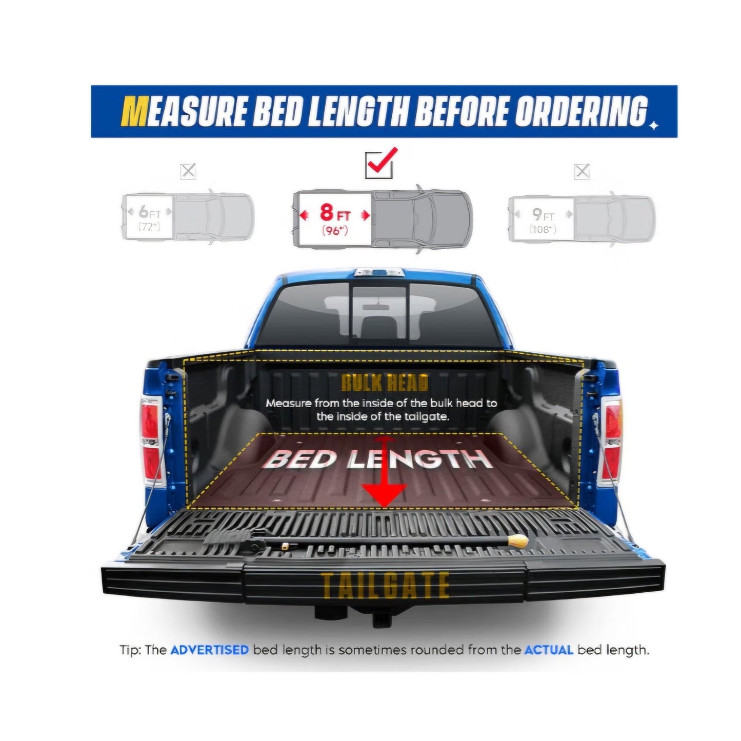Soft Roll-up 8ft Truck Bed Tonneau Cover for Ford F-250 & F-350 Super Duty 1999-2016, F-450