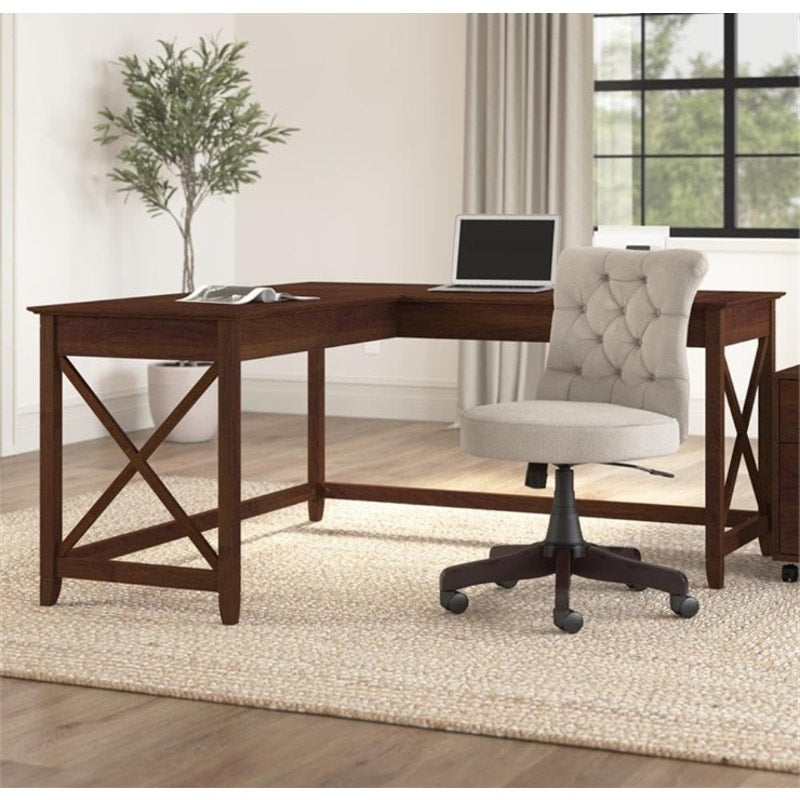 Bush Furniture Key West 60W L Shaped Desk with Mobile File Cabinet and Desktop Organizers