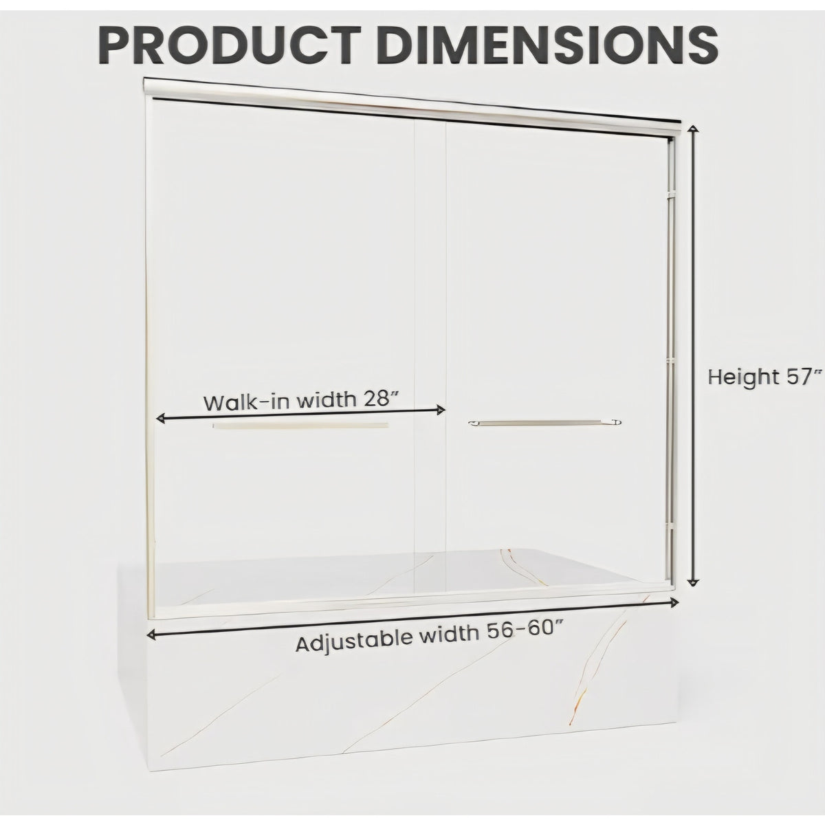 Bathtub Shower Doors, 57-60'' W x 57'' H, Semi-Frameless Double Sliding Tub Shower Door, 1/4 Inch