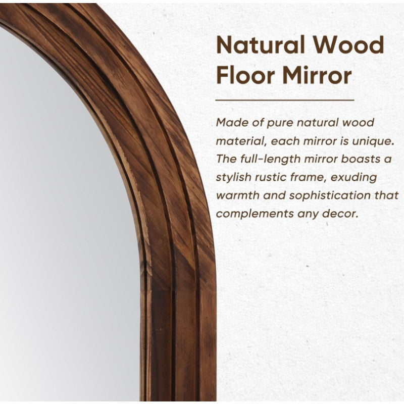 Full Length Mirror 71"x32", Arched Solid Wood Frame with Stand