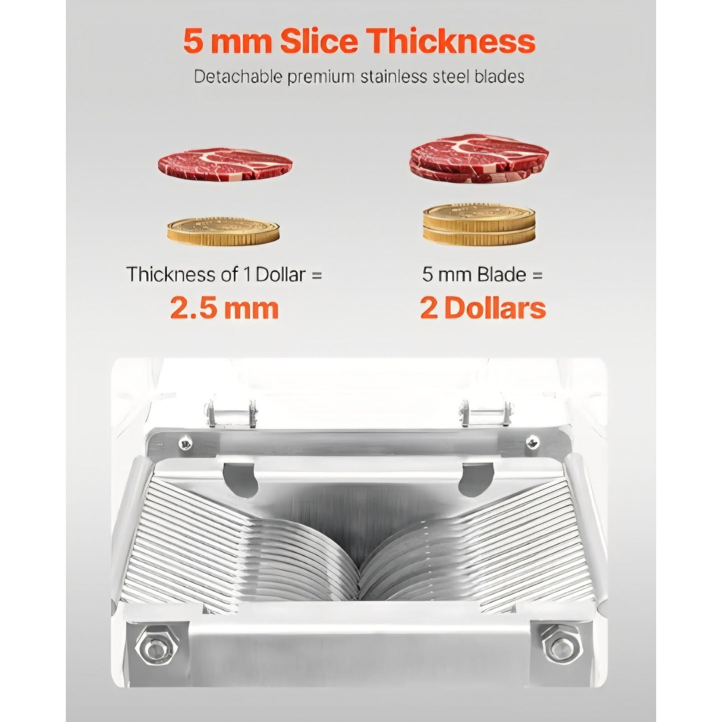 850W Meat Slicer, Commercial Meat Cutting Machine, Stainless Steel, 5 mm Thickness, Detachable