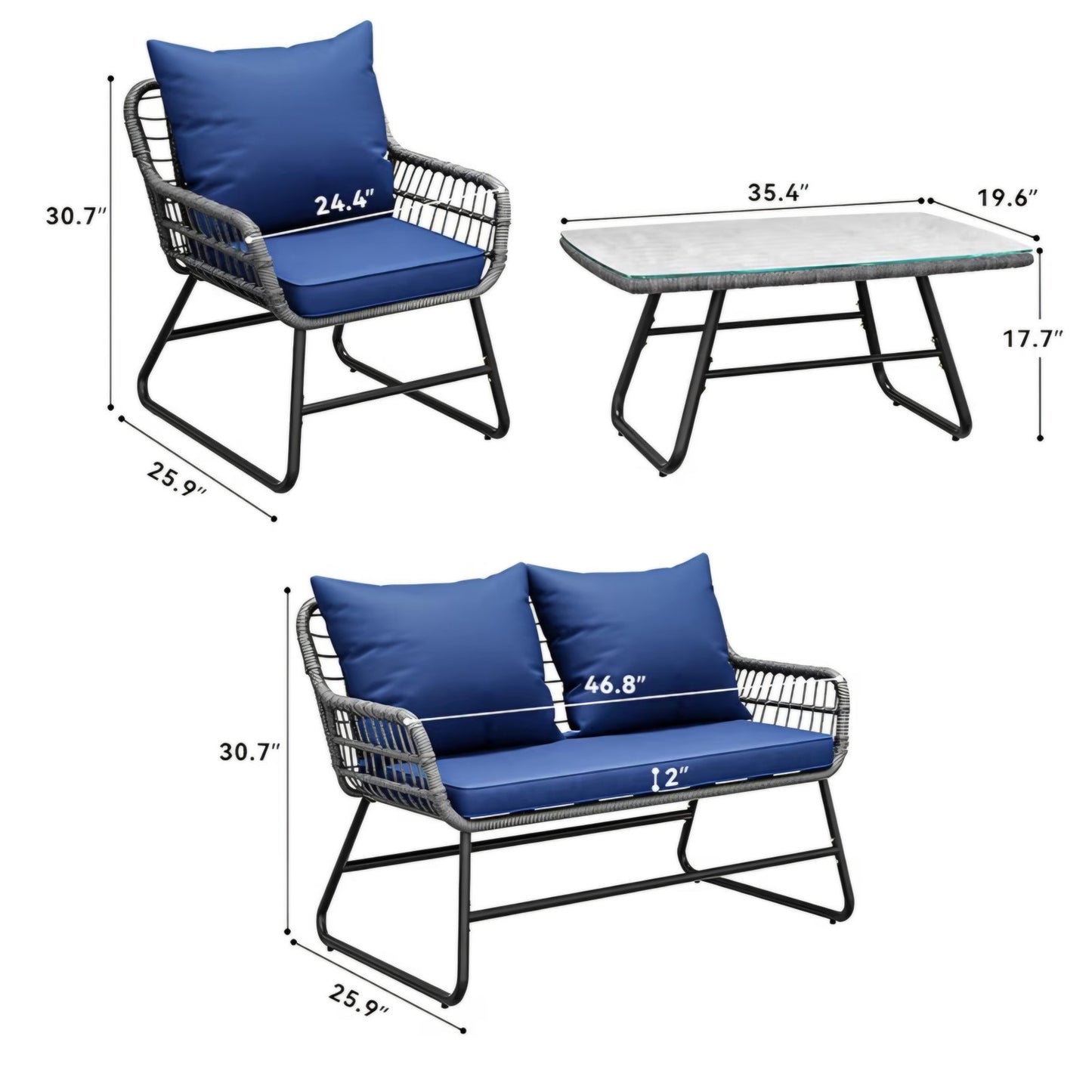 YITAHOME 4 Piece Patio Furniture Set, Wicker Outdoor Bistro Set, All Weather Rattan
