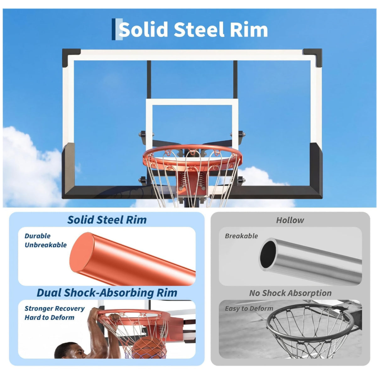 Garvee 54 Inch In Ground Basketball Hoop Outdoor 7.7-10FT Adjustable Height with Crank
