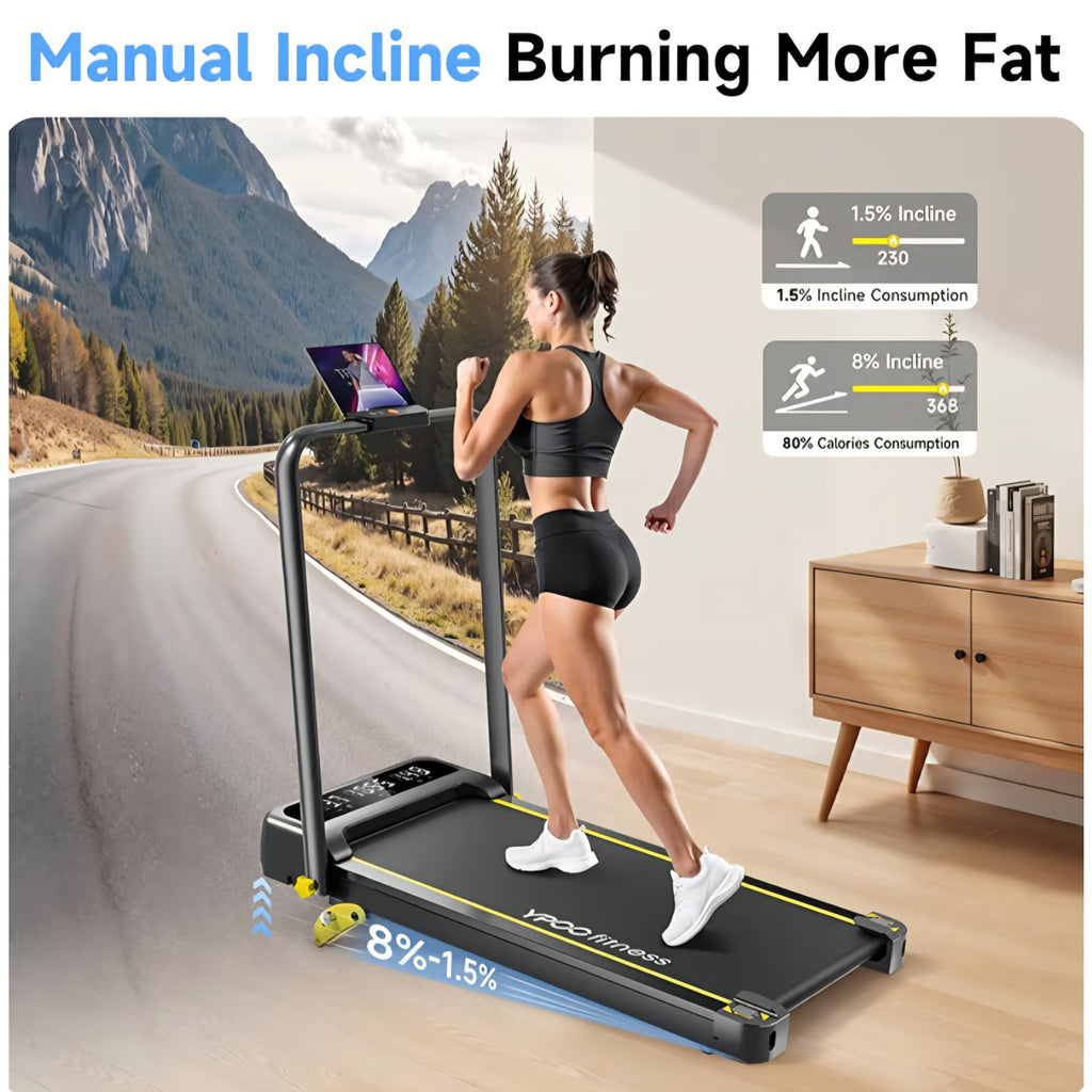 Foldable Treadmill with Incline, Walking Pad with Handle Bar 3 Level Incline, Portable Folding