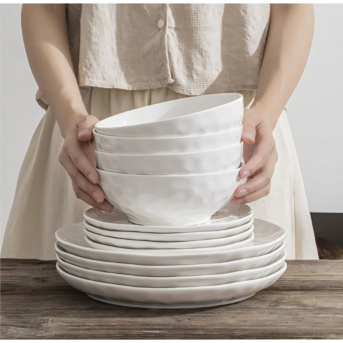 HOMBENE Large Dinnerware Set 16 Piece Service for 4, Plates and Bowls Sets, High-fired at 2372°F