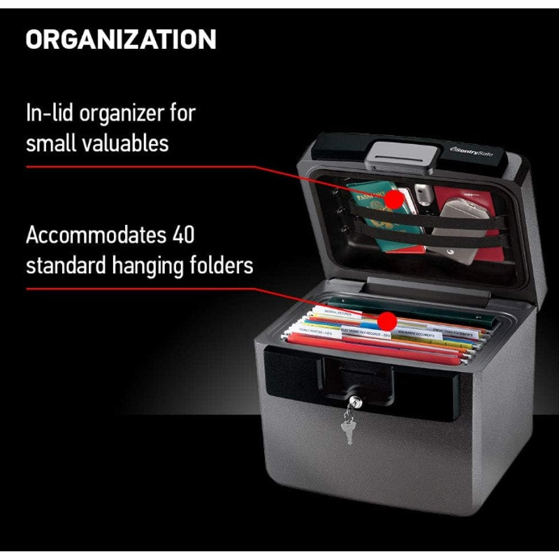 SentrySafe Black Fireproof and Waterproof Safe, File Folder and Document Box with Key Lock