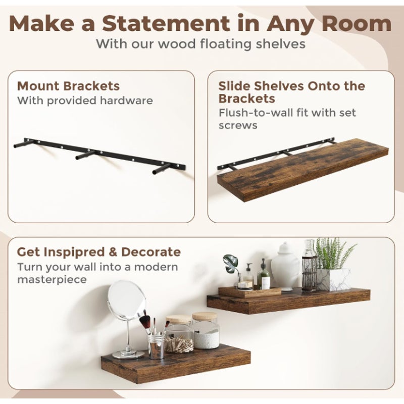 12 Inch Deep Floating Shelves, 67 Inch Long Extra Large Floating Shelves for Home & Office