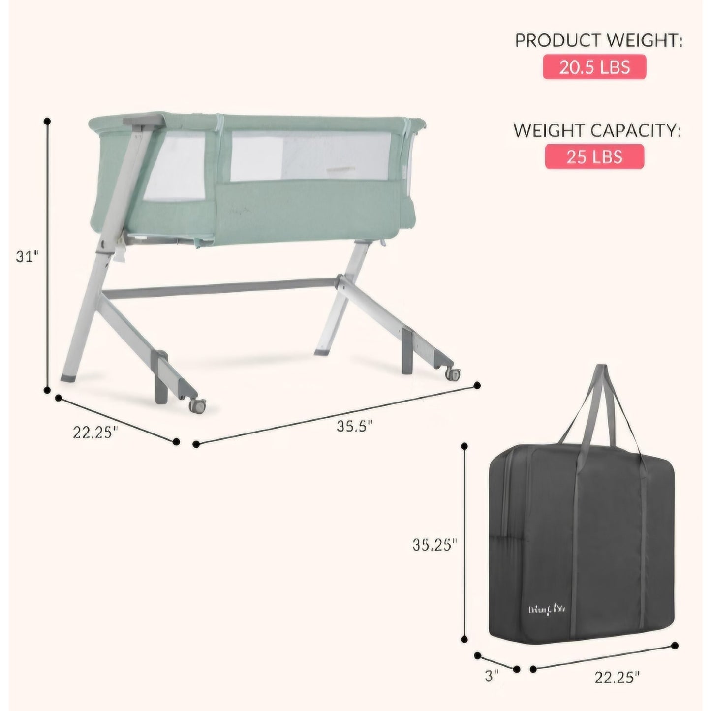 Dream On Me Skylar Bassinet and Bedside Sleeper, Adjustable Heights, Breathable Mesh Sides