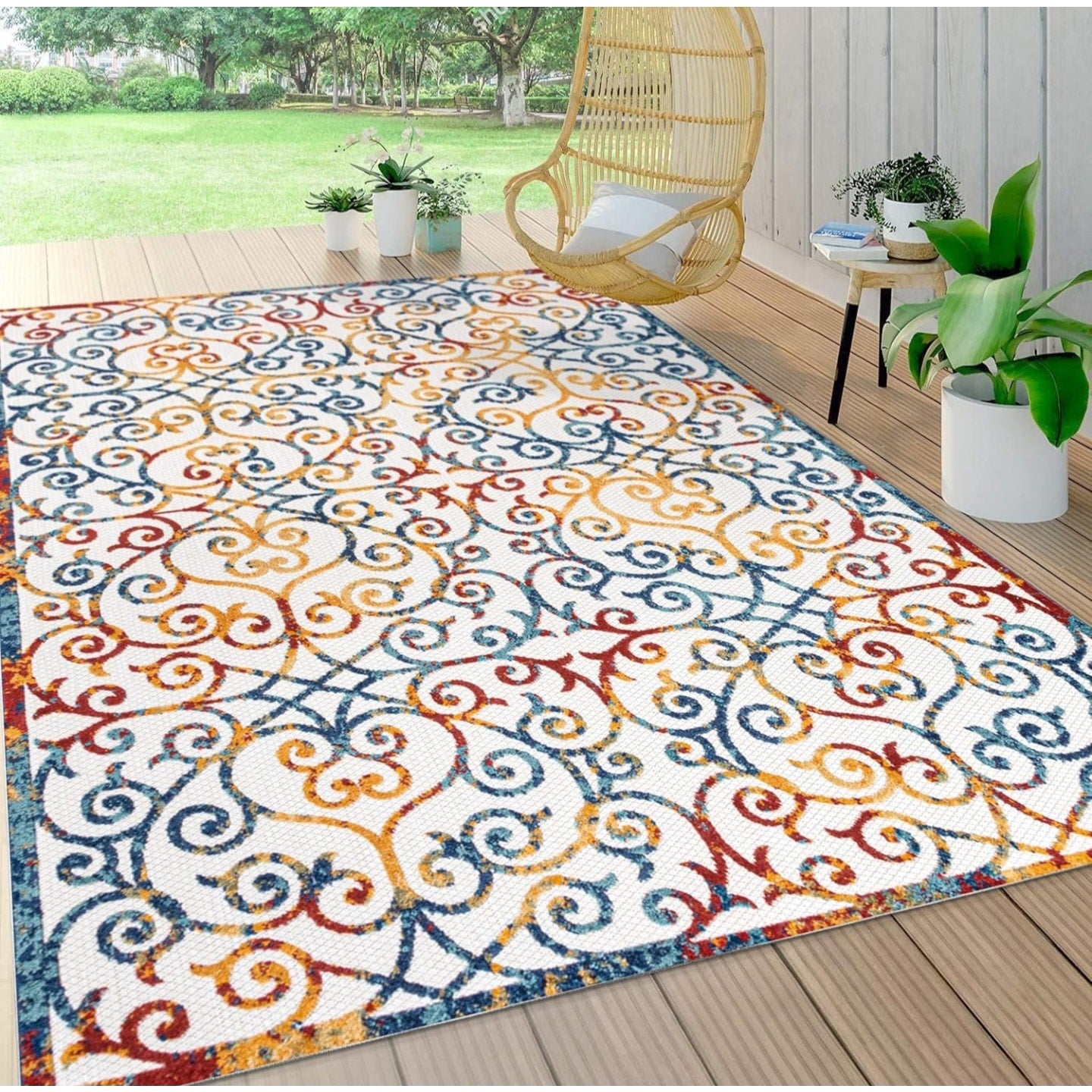 JONATHAN Y Atrani Scroll Trellis Area Rug 8 ft. x 10 ft. Indoor/Outdoor Geometric Office LivingRoom