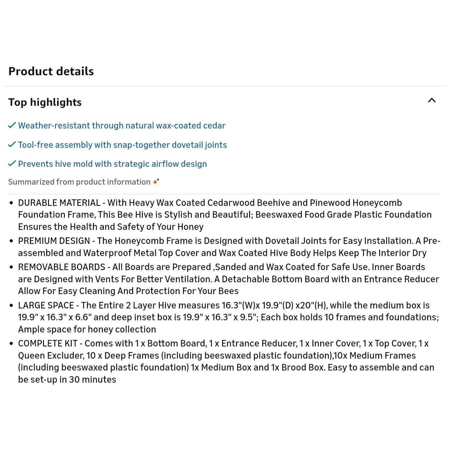 Beehive 10 Frame Bee Hives and Supplies Starter Kit, Bee Hive for Beginner