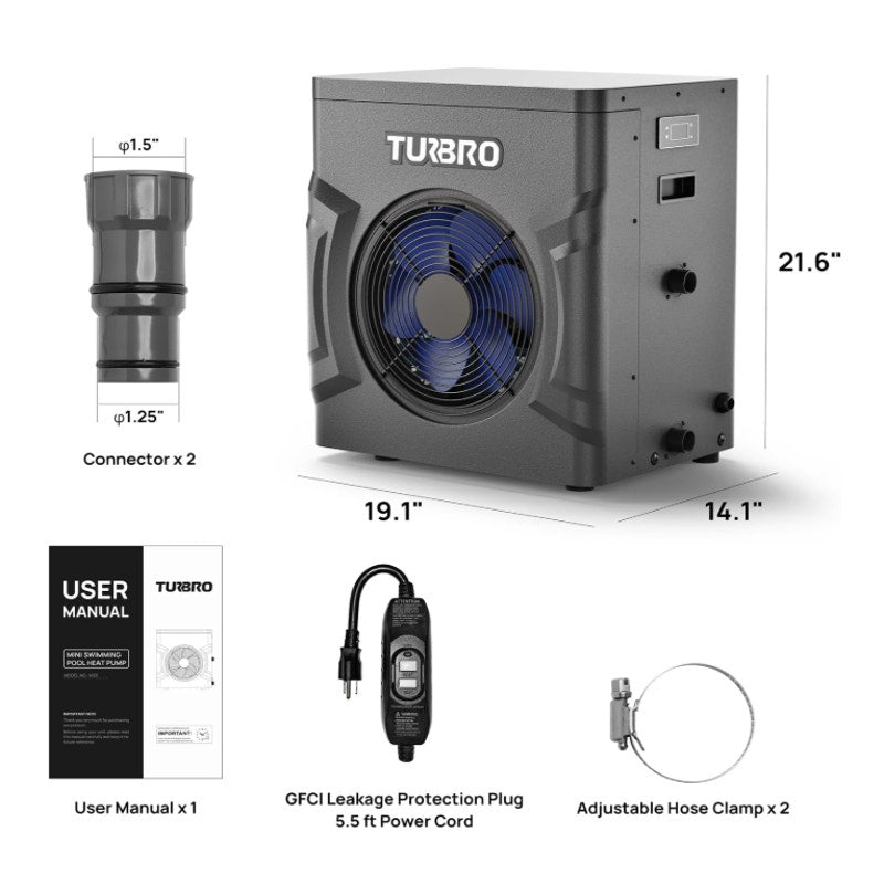 TURBRO Swimming Pool Heat Pump - 20,000 BTU - for Above and In Ground Pools and Spas