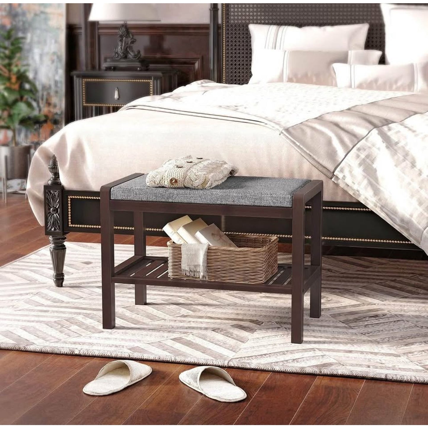 SONGMICS Shoe Rack Bench with Cushion Upholstered Padded Seat, Storage Shelf, Shoe Organizer, Holds