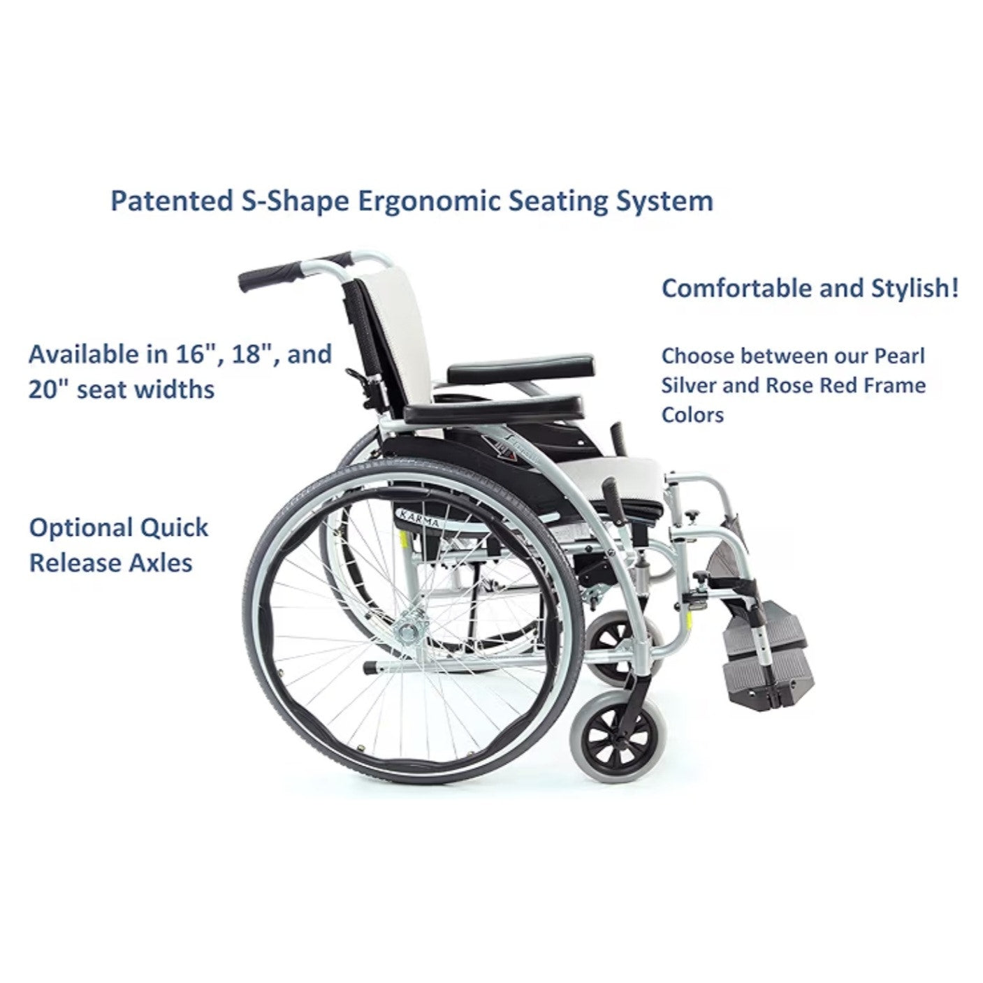 Karman K-115 25 lbs Ultra Light Ergonomic Wheelchair with Removable Footrest Silver Color