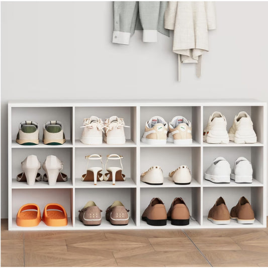 12-Cubby Shoe Rack, 3-Tier Wood Shoe Organizer, Multifunctional Shoe Organizer Bench for Entryway
