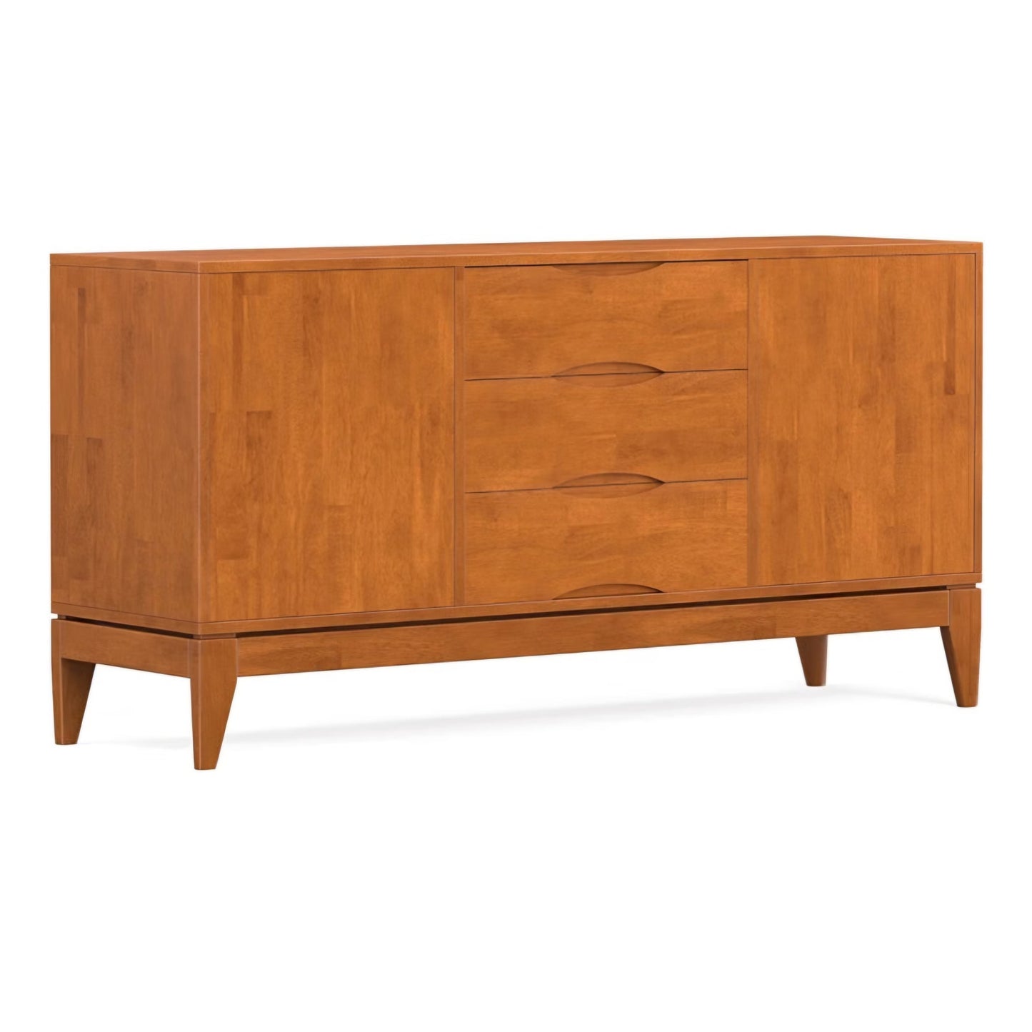 Harper Buffet - 60 inch Wide Solid Hardwood 3-Door Sideboard Buffet in Teak Brown, Mid-Century Mode