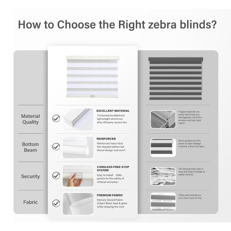 AOSKY Cordless Zebra Blinds for Indoor Windows, 71" W x 72" H, White