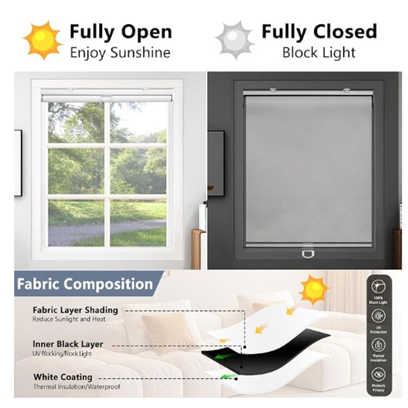 57" W x 72" H SHADEMOON Blackout Cordless Roller Shades for Window,,White